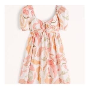 Abercrombie & Fitch Womens Babydoll Mini Dress Large Tall Peach Floral Croquet